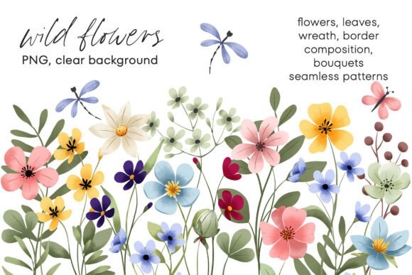 Download Wild Flowers, Butterflies and Dragonfly. - Wild flowers Collection